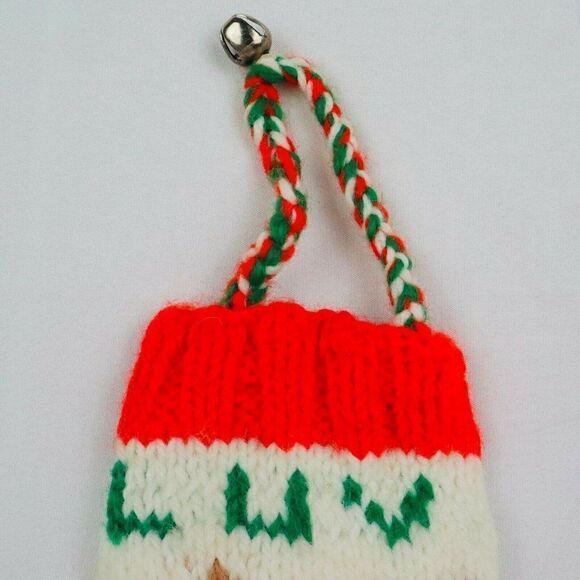 VTG Knitted Rudolph Stocking "Luv" Red Nose Reindeer Christmas Holly Handmade - Picture 3 of 7